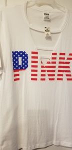 PINK! Tshirt- America Flag print in the lettering!